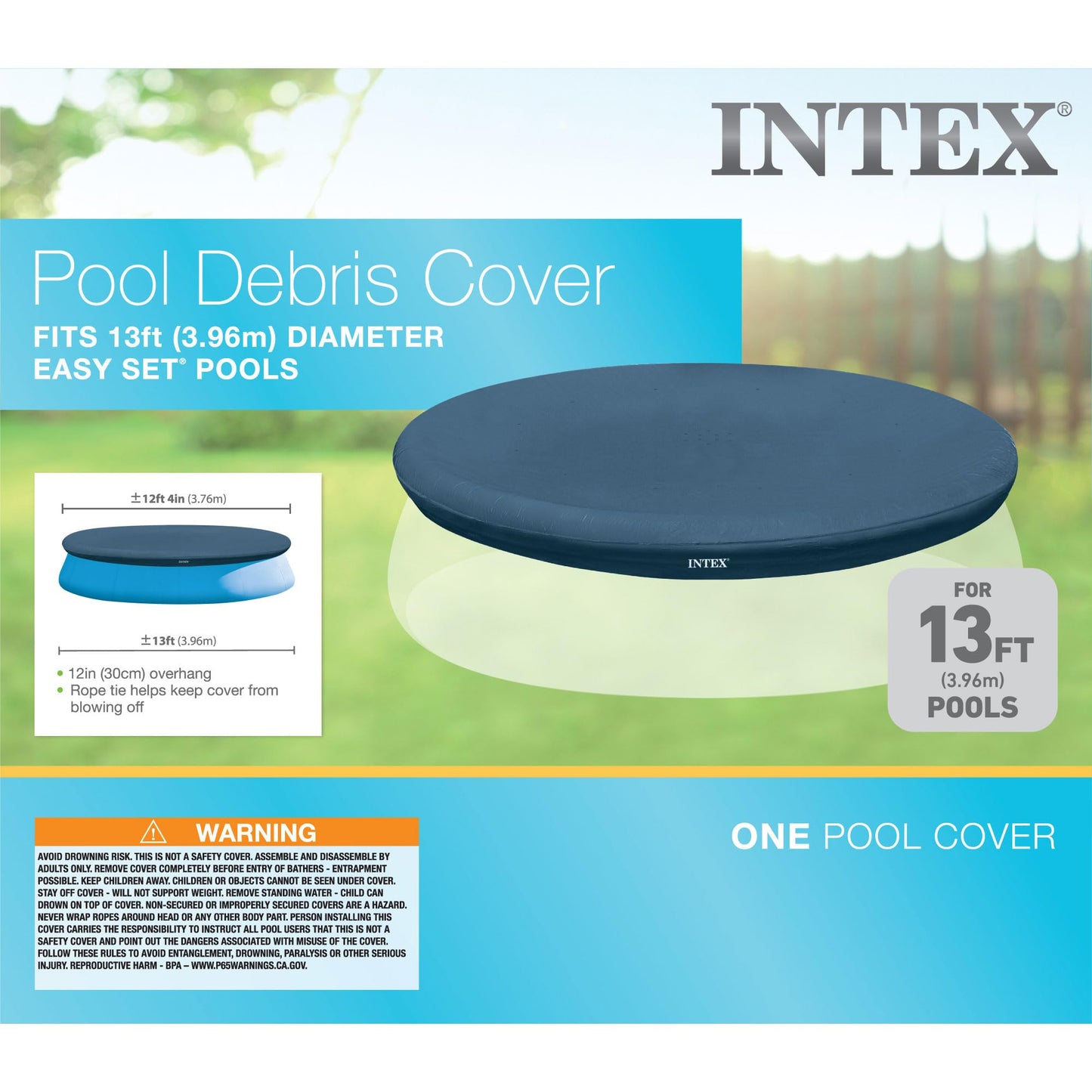 Intex 28026E UV Resistant Deluxe Debris Pool Cover for 13-Foot Intex Easy Set Above Ground Swimming Pool, Vinyl Round Cover with Drain Holes and Nylon Tie-Down Ropes, Blue