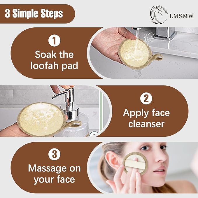 Face Exfoliating Loofah Scrubber Exfoliator Pads - Natural Luffa Facial Sponges Brush for Cleansing Exfoliation, Manual Face Cleanser Pad for Scrub Clean Facial Skin for Men Women Bath Shower, 6 Pack