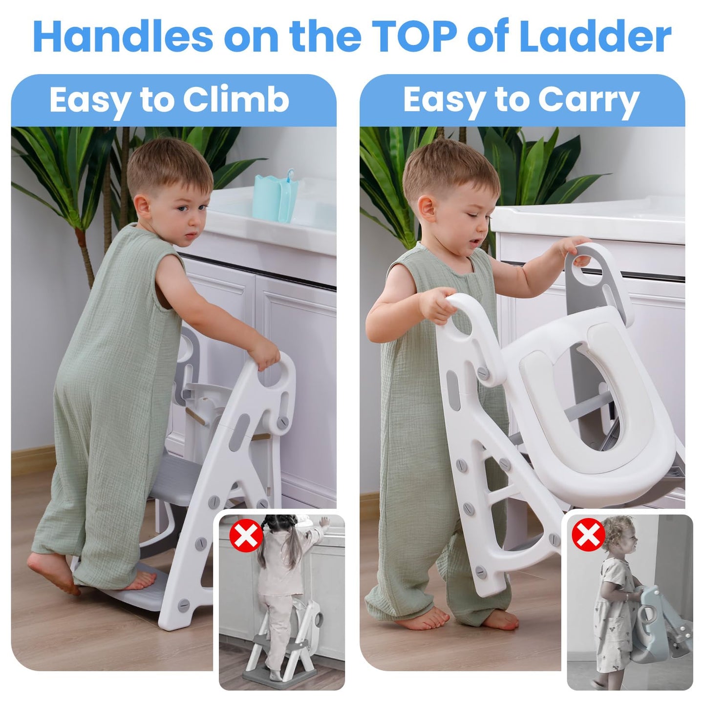 Potty Training Seat, Primlect Upgrade Ultra-Stable Toddler Toilet Seat for Kids Boys Girls, 2 in 1 Potty Training Toilet with Step Stool, Adjustable Seat and Ladder, Non-Slip Pad, Splash Guard (Grey)