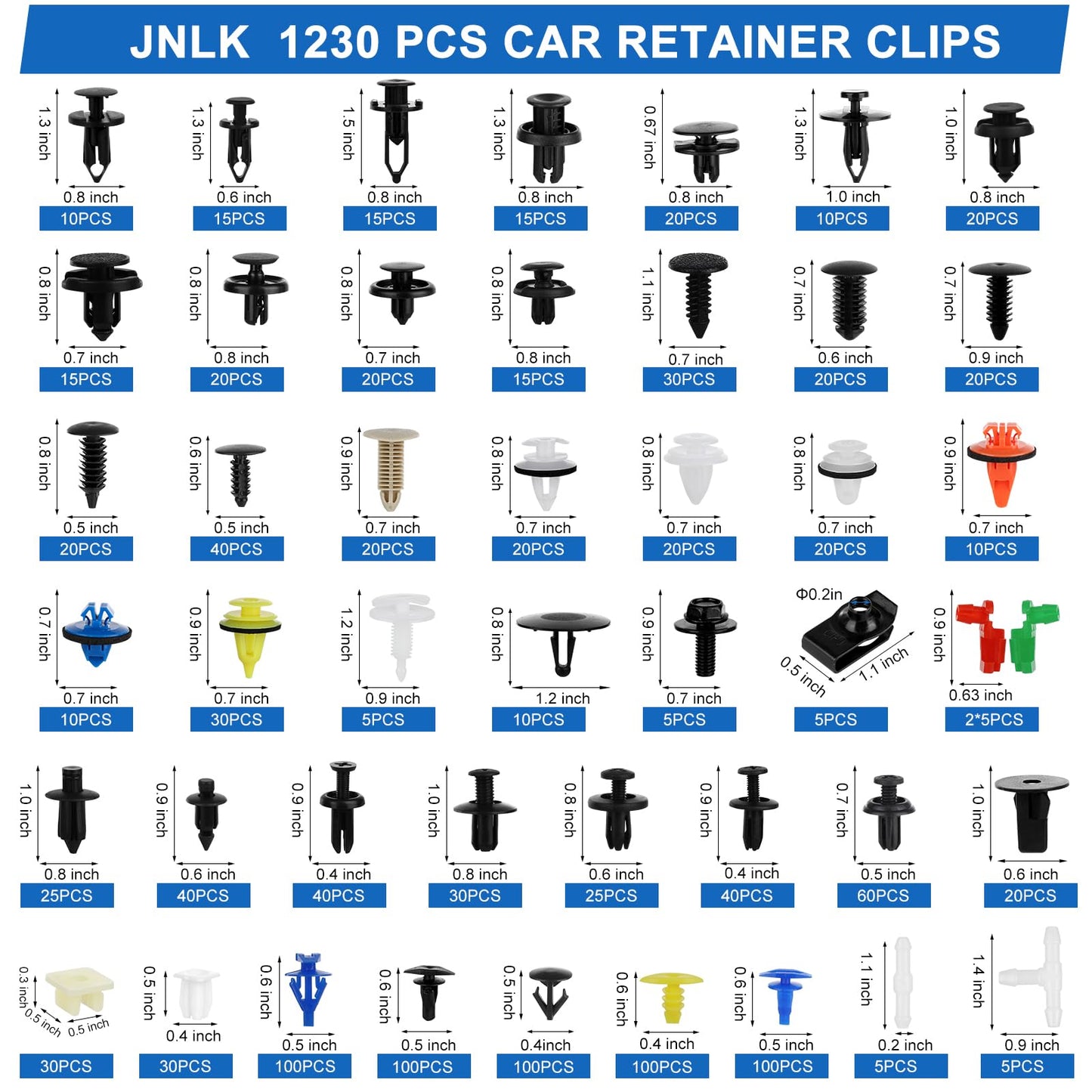 1365Pcs Car Push Retainer Clips Body Clips Plastic Fasteners Kit Fender Rivet Clips 44 Most Popular Sizes Nylon Auto Push Pin Rivets Set for Toyota GM Ford Honda Acura Chrysler,Blue