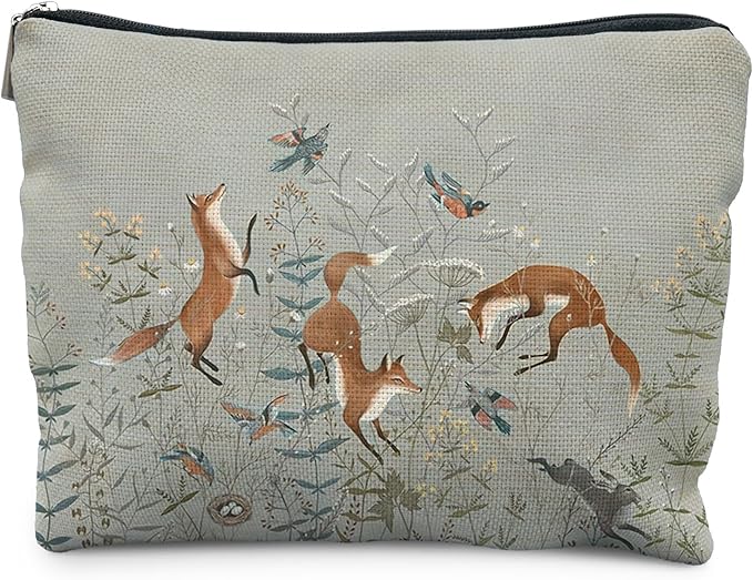 Fox Gifts for Women, Fox Wildflowers Makeup Bag, Forest Fox Cottagecore Cosmetic Bags Toiletry Bag for Women, Animal Lover Gifts
