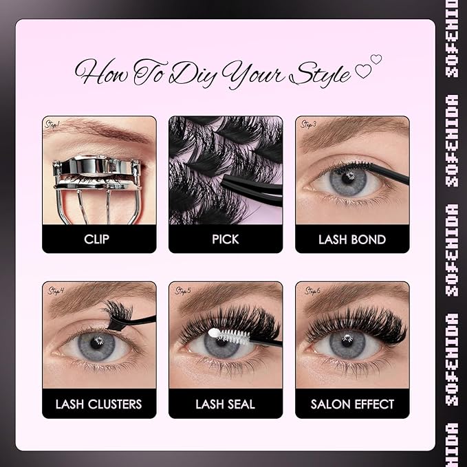 SOFENIDA Lash Clusters Kit Thick 200D Lash Extension Kit 10-18mm Volume Cluster Lashes D Curvature Cluster Eyelash Extensions DIY Lash Extension kit at Home(200D-10-18MIX Thick Kit)