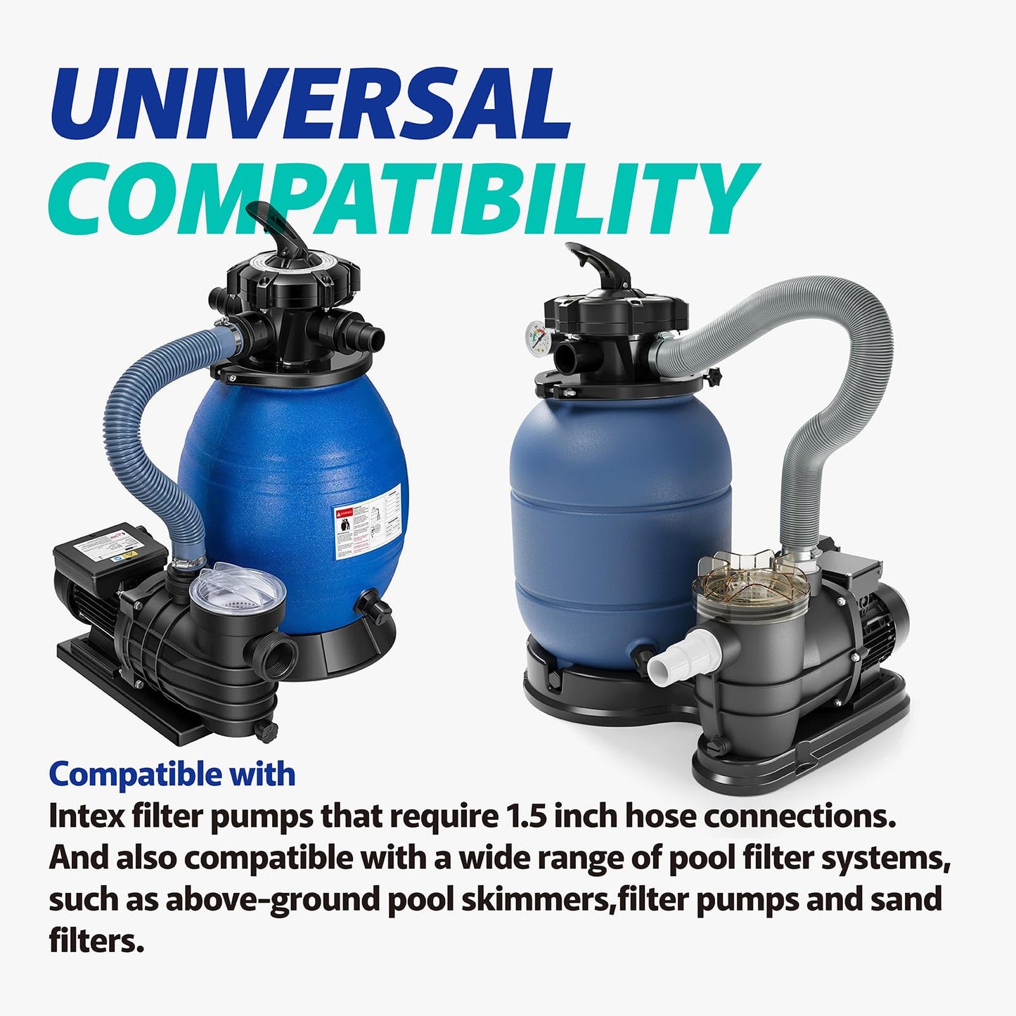 1.5" 6ft Heavy Duty Above Ground Pool Hose Replacement Kit Compatible with Intex Pool Filter Pumps, Includes 2 Durable 6 Foot Hoses, 2 Connection Adapters, 4 Clamps, 2 Tapes