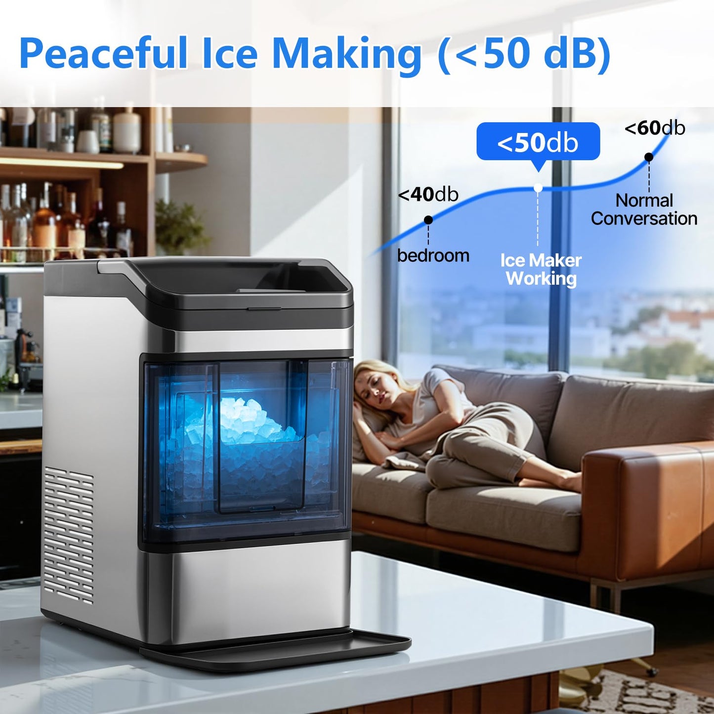 Hxgexin Nugget Ice Maker Countertop, 48LBS/24H Chewable Pellet Ice Maker with 0.8 Gal Water Tank, 5 Mins Fast Ice Making, Self-Cleaning Chewable Ice Machine with Low Noise for Home, Office, Bar