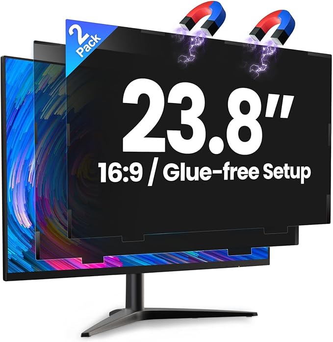 2 Pack Magnetic 23.8 Inch Computer Privacy Screen for Monitor 16:9 Aspect Ratio, Anti-Glare Blue Light Computer Monitor Privacy Shield, Removable Anti-Spy Screen Protector