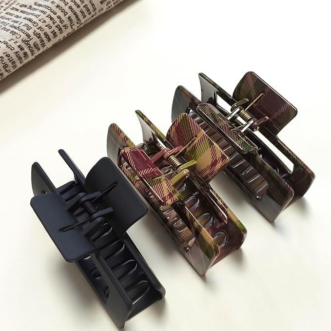4 Inch Large Hair Claw Clips, No Slip Square Unbreakable Big Hair Clips for Women Thick Long Curly Hair, 3 Pack