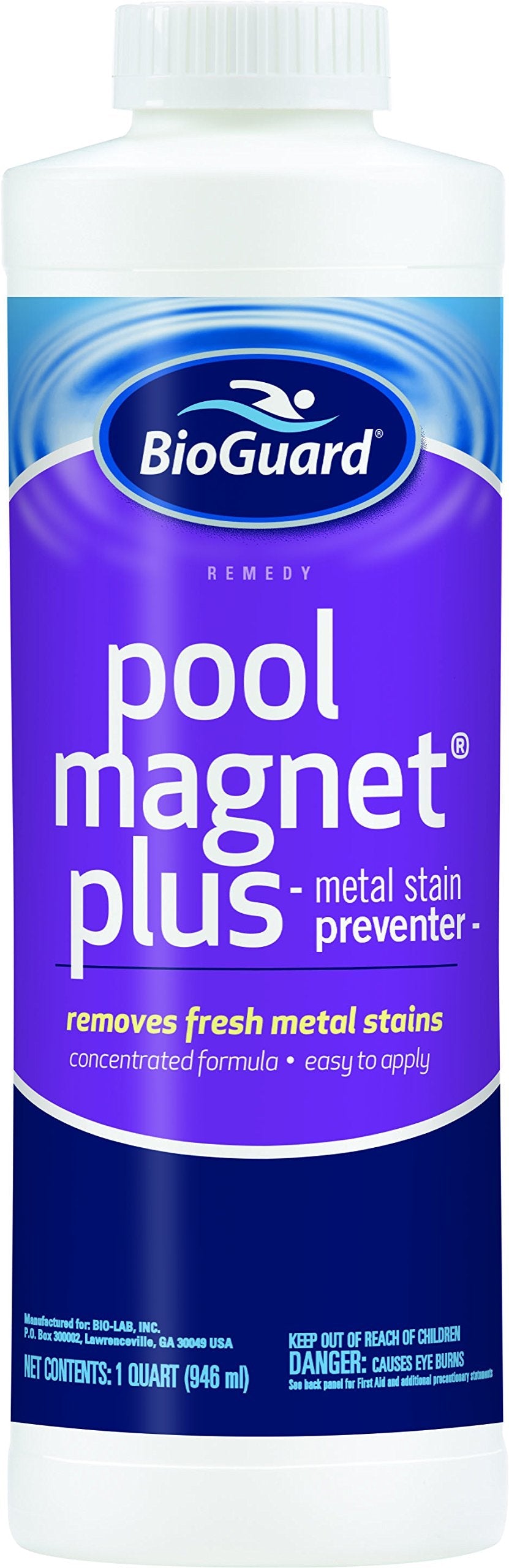 BioGuard Pool Magnet Plus, 1 Quart, Pack of 2, Concentrated Formula, Metal Stain Preventer, Works Quickly & Easy to Apply Effective Pool Maintenance