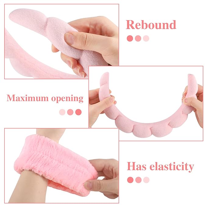 WSICSE Sponge Pink Spa Headband for Washing Face, Skincare Headbands Puffy Padded Keep Hair Dry Get Ready Hairband Spa Gifts for Women