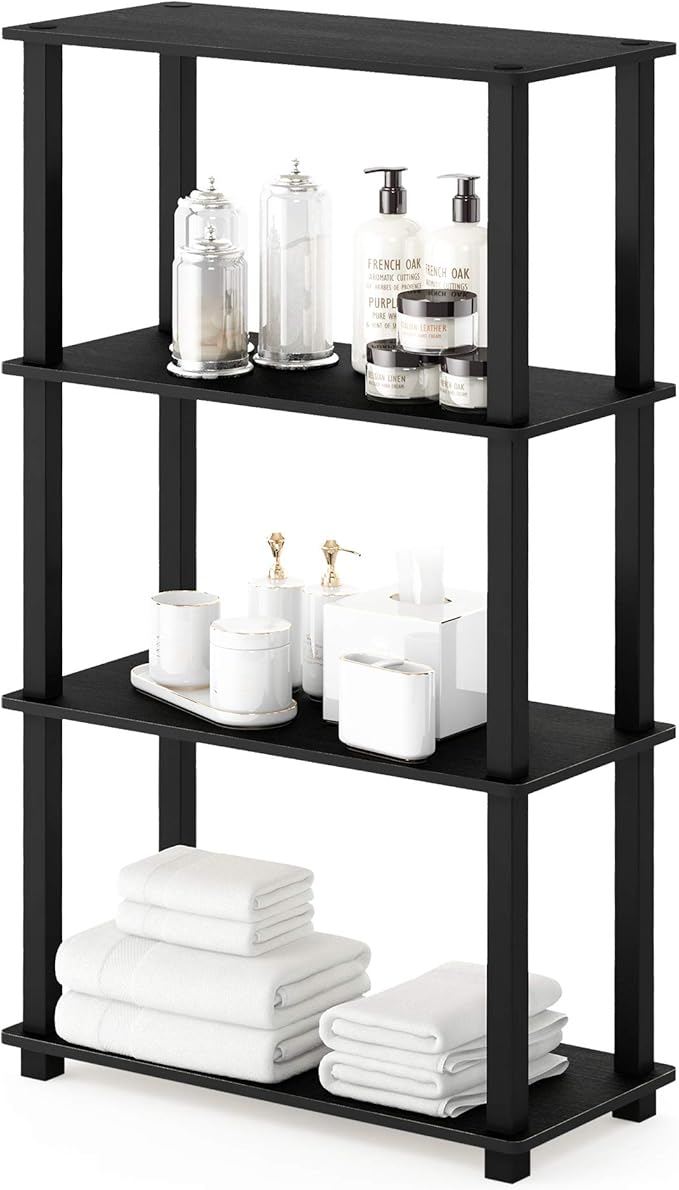 Furinno TURN-S-TUBE Storage Shelves, 4-Tier Book Shelf, Corner Shelf, Toolless Open Shelves, for Organization and Storage, Living Room, Garage, Home Office, Americano