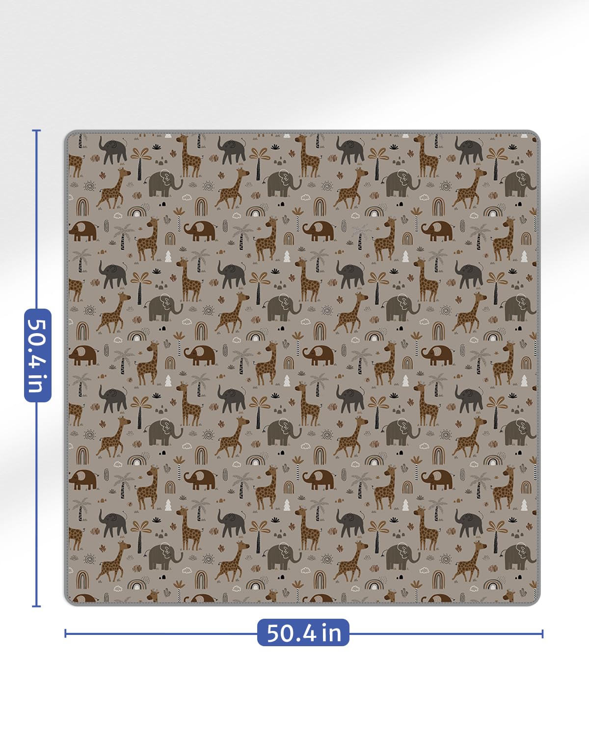 Blissful Diary Baby Splat Mat for Under High Chair, 50.4 x 50.4 Inch Wipeable Splash Mat, Waterproof and Washable, Anti-Slip Floor Protector, Elephant&Giraffe