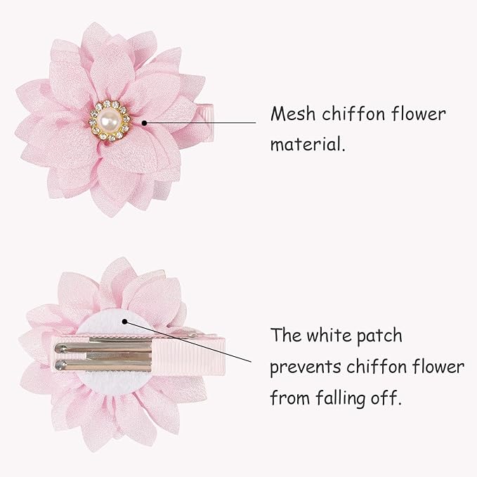 DeD 40PCS 2.3" Chiffon Flower Hair Bows Clips with Rhinestone Flower Tiny Hair Clips Fine Hair for Girls Infants Toddlers Set of 20 Pairs