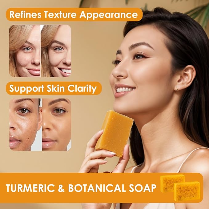 Turmeric Wash and Care Kit – Turmeric Face Wash with Brush, Exfoliating Facial Pads, Turmeric Oil and Cleansing Soap Bars– Jabon de Curcuma, Natural Skincare for Face & Body (3PC Set, Count, 4)