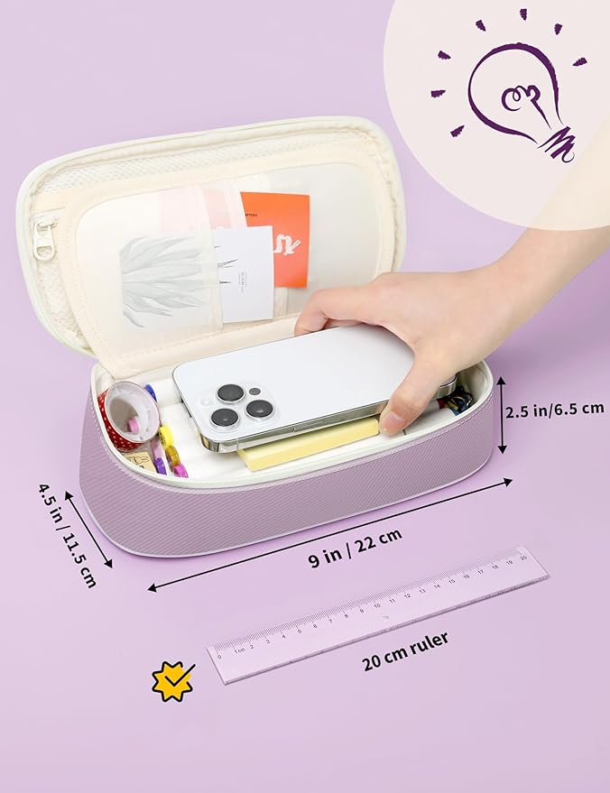 SUNEE Cute Pencil Case, Aesthetic Pen Pouch, Colored Large Pencil Bag with Zipper, Kawaii Stationery Storage and Organizer, School Supplies for Teen and Adult Girls, Purple