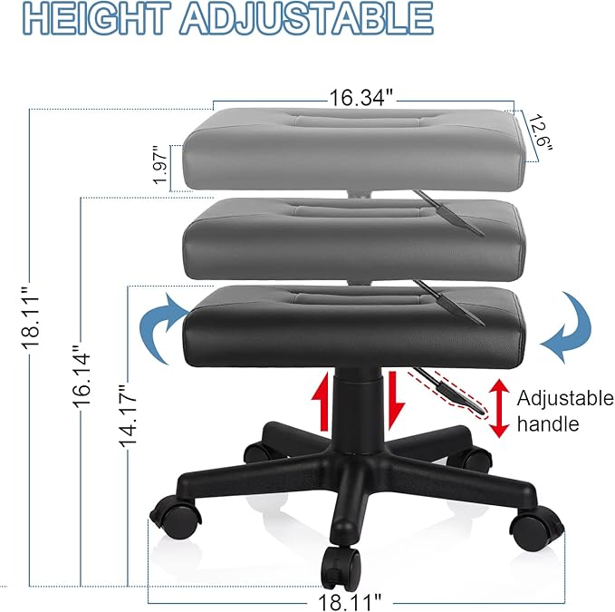 Lilithye Footrest Stool Under Desk Adjustable Height Footrest Ottoman Ergonomic Foot Stool with Wheels 360° Rolling for Home Office (Black-1)