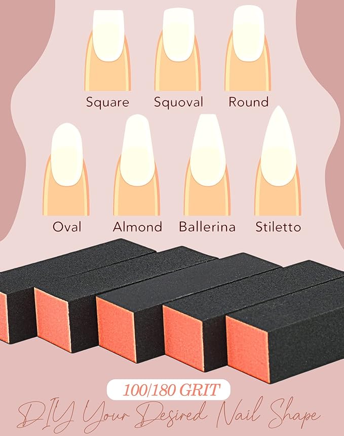 Maryton Nail Buffer Block, Medium/Fine Grit 100/180 Finishing Buffers for Acrylic Nails Gel Polish Nails, 3 Way Professional Pedicure Manicure Buffer Kits, 5 Count