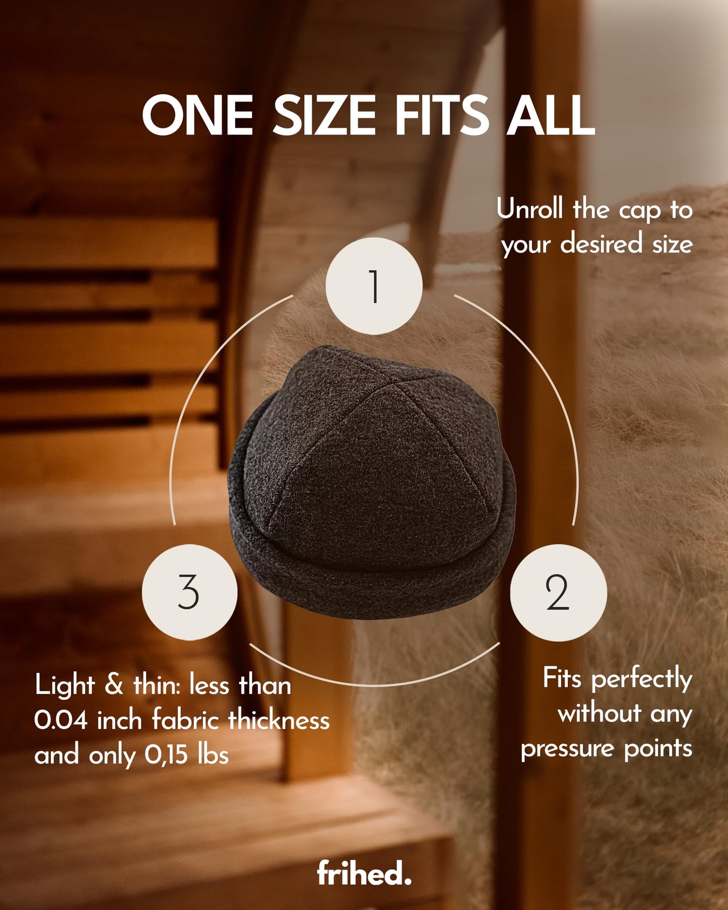 frihed. Sauna hat - Made of woolwalk - 100% Sheep's Wool - Premium Sauna Accessory for Men and Women - Flexible Size - Made in Germany (Basalt)