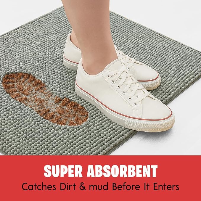 MudGuard Mat™ Dog Door Mat for Muddy Paws, Super Absorbent Microfiber, Non-Slip Indoor Mat, Quick Dry Chenille Mud Mat for Dogs & Entryway, Washable, Grey 16" x 24"