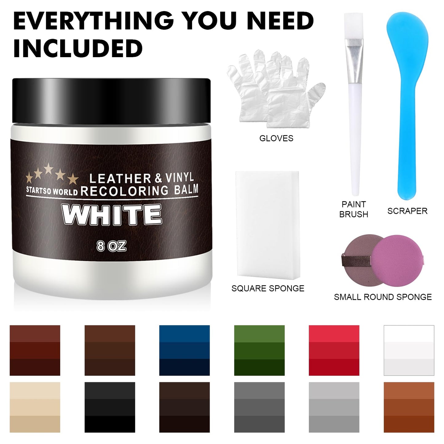 STARTSO WORLD Leather Recoloring Balm - Repair Kit for White Furniture and Car Seats | Scratch Remover, Restores Faded Leather