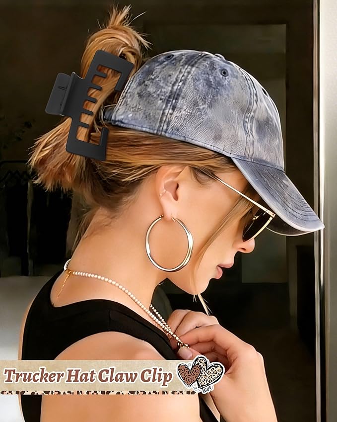 Hat-Friendly Claw Clips for Baseball Caps - 4 Pcs Trucker Hat Hair Clips for Women, Claw Clips for Thick Hair Hat Hairstyles, Gifts Hair Accessories