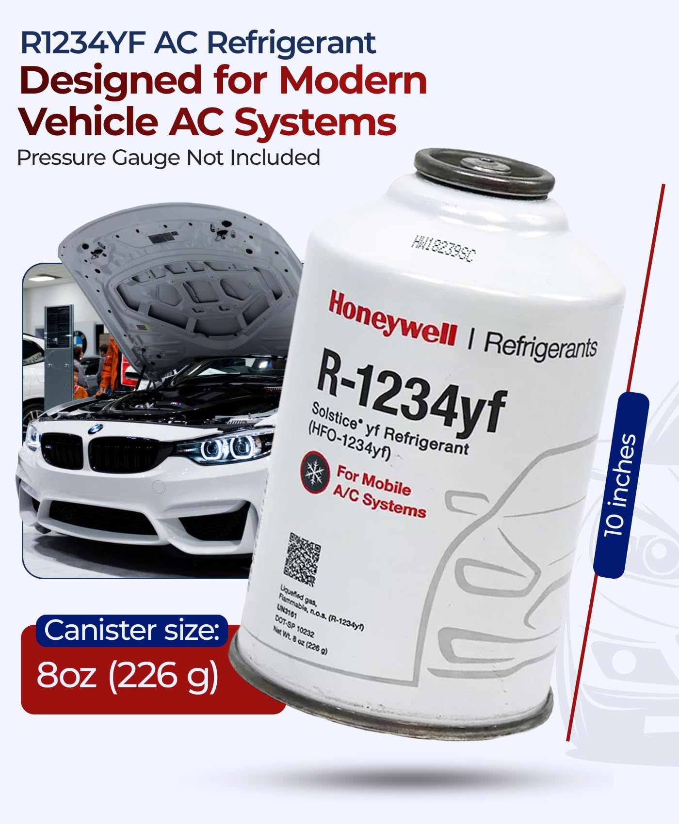 ZeroR® Genuine R1234YF Refrigerant Can for Automotive AC Systems - HFO-R1234YF, SSV Can with Reverse-Thread Design, Included Service Sticker - Compatible with R1234YF Systems - 8 Oz, 4 Can