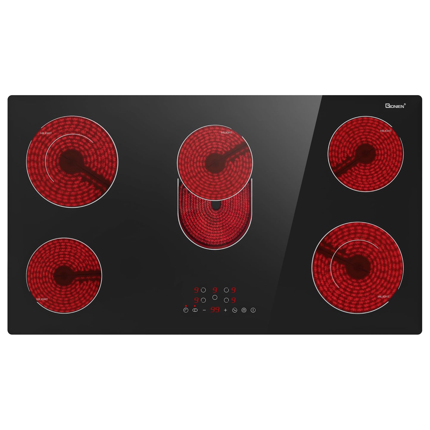 Electric Cooktop 36 Inch 5 Burners,220~240V,Built in Electric Stove Top,8400W Radiant Ceramic Cooktop with Hardwired,Touch Control,Child Lock,Dual-Ring Heating,Expandable Zones