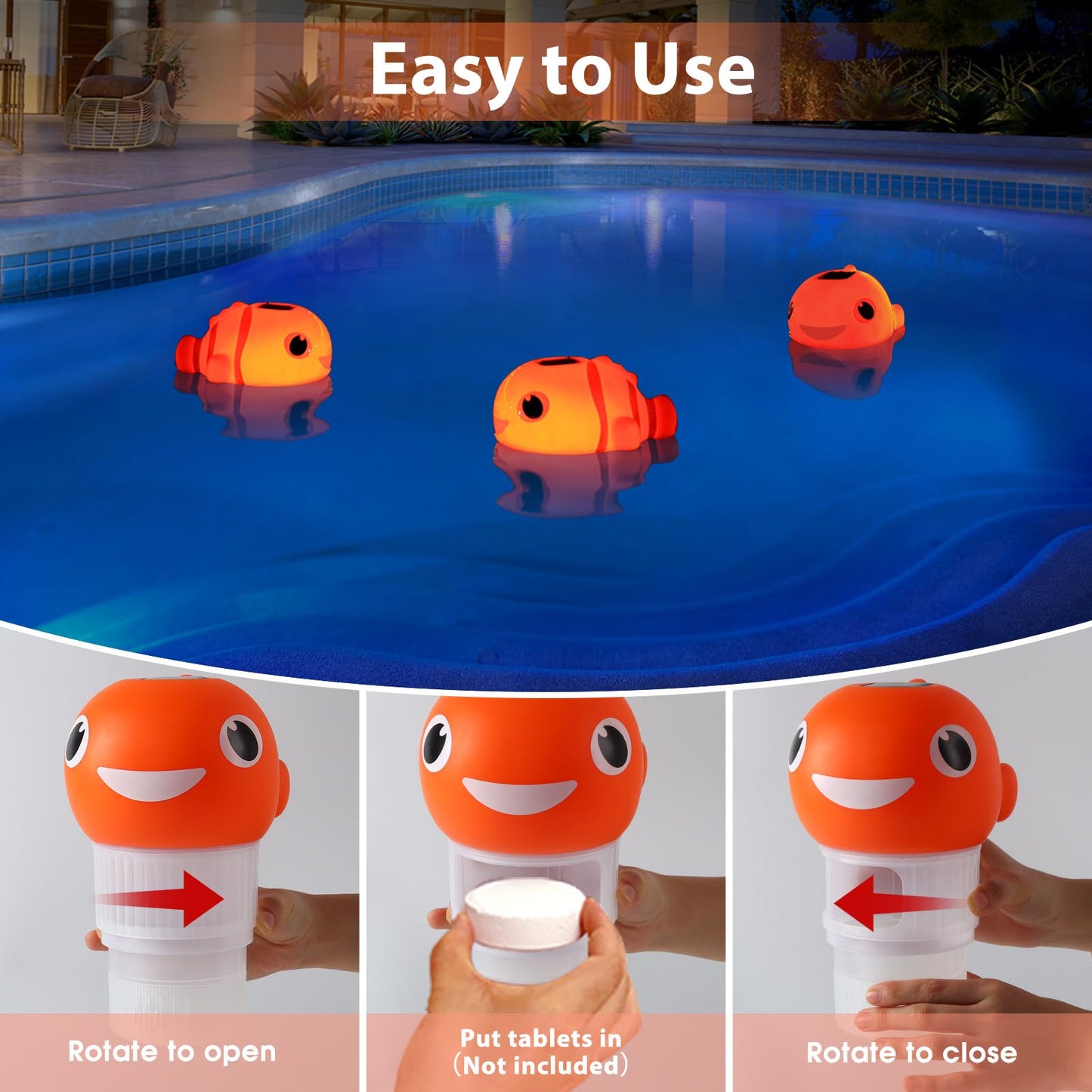 Covfirst Pool Chlorine Floater, Solar Floating Pool Chlorine Dispenser with Light, Adjustable Release, Large Size Spa Chemical Dispenser for 3 inch Tabs, Easy Opening Chlorines Floater for Hot Tub
