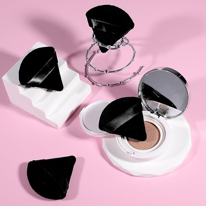 Pimoys 6 Pcs Powder Puff, Face Soft Triangle Makeup Puff Velour Makeup Sponge for Loose Powder (Black)