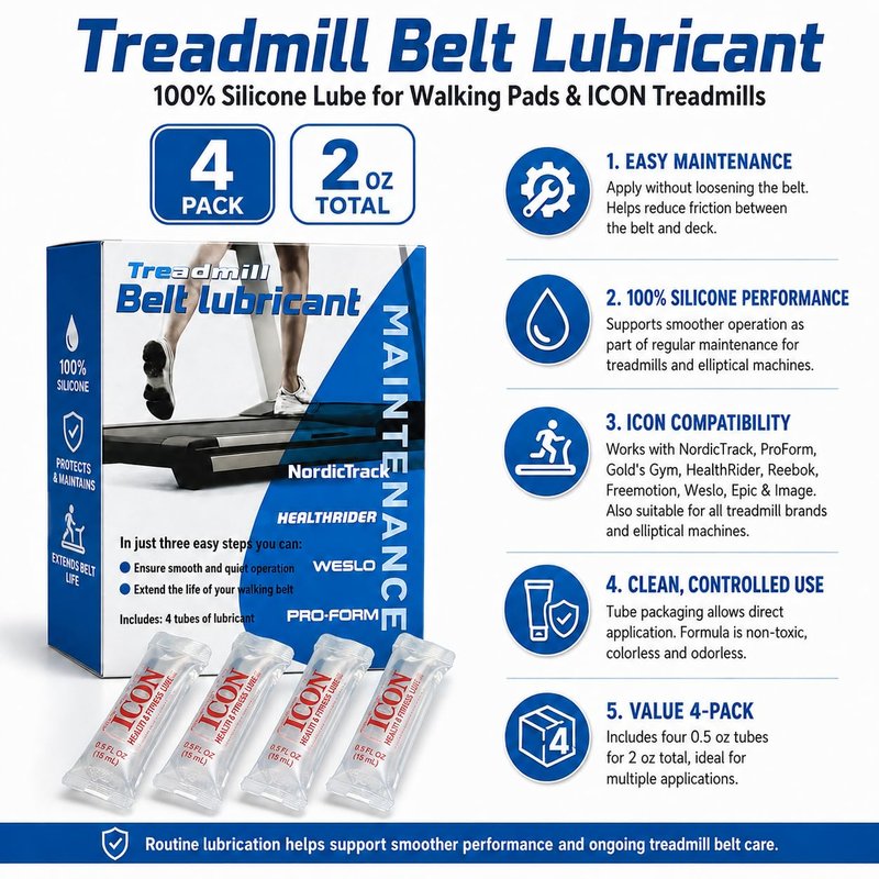 Gronk Fitness Treadmill Belt Lubricant, 100% Silicone Lube for Walking Pads & ICON, NordicTrack, ProForm, Weslo Healthrider Treadmills, Odorless, 4 Pack Tubes, 2 oz Total
