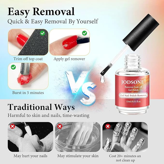 JODSONE Professional Gel Nail Polish Remover Kit:15ML Quick Gel Nail Polish Remover,Latex Tape Liquid,Remove at Home without Going Salon,No Need Soaking or Wrapping,3-5 Minutes Easy and Quick