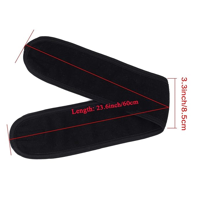 2 Pack Facial Spa Headband with Magic Tape - Terry Cloth Head Wrap for Bath, Makeup, Yoga and Sport, Black