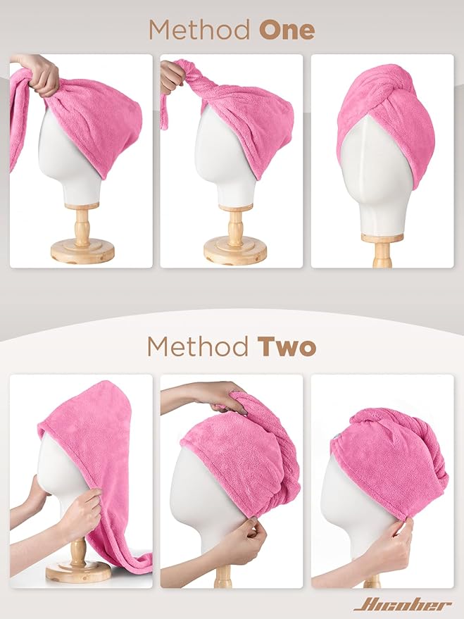 Hicober Microfiber Hair Towel, 3 Packs Hair Turbans for Wet Hair, Drying Hair Wrap Towels for Curly Hair Women Anti Frizz (Light Aqua,Peachy Coral, Sweet Pink)