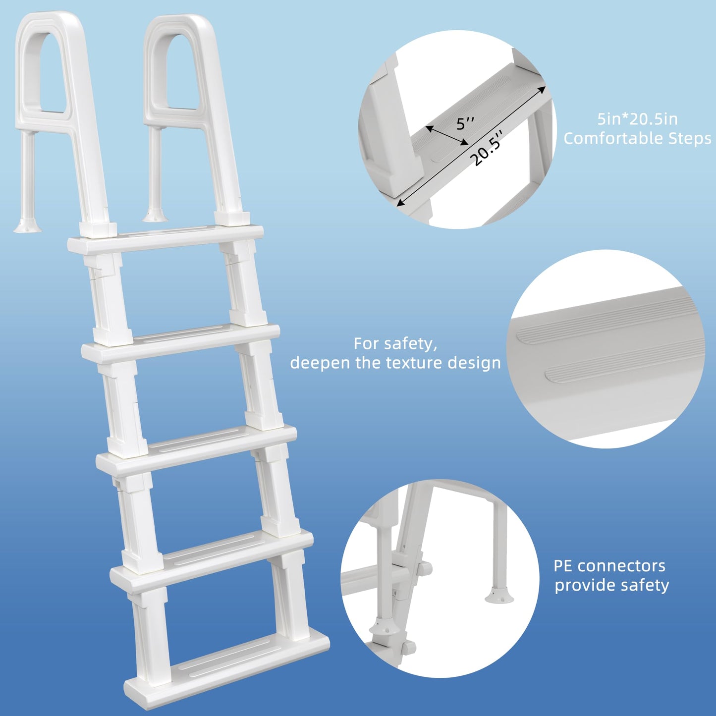UPHYB Pool Ladder, 5-Step Pool Stairs with Double Handrails and Non-Slip Steps for 47“-54” Above Ground and In-Ground Pools, White