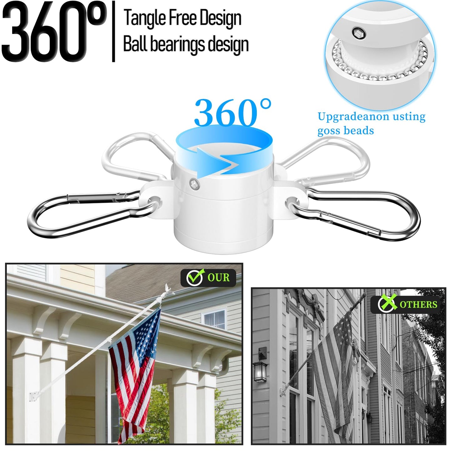 LETSTRY 5FT Flag Pole Kit for Outside House with Solar Light, 1" Thickened Stainless Steel with Adjustable Bracket, Wall Mount Flagpole for 3x5 American Flags for Outdoor, Residential, Porch (White)