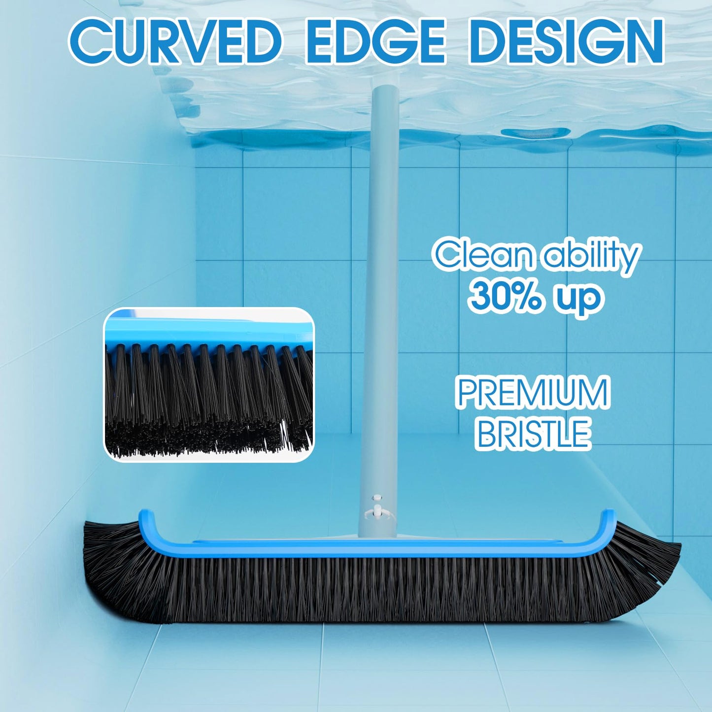 TidyMister Pool Brush 17.5'' Heavy Duty Swimming Pool Brushes for Cleaning Pool Walls & Tiles & Floors & Corners Scrub Brush Head Reinforced Aluminum Back