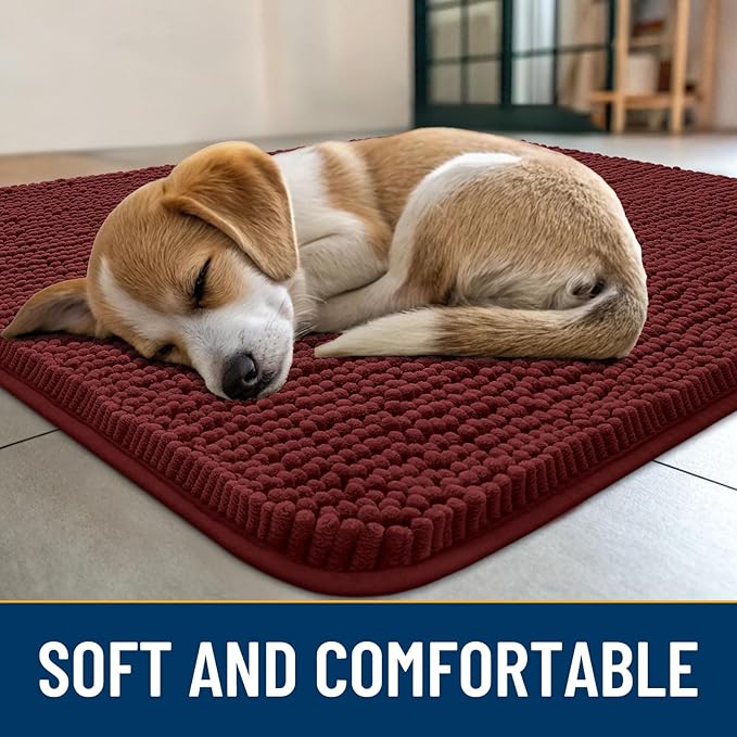 Smiry Dog Door Mat for Muddy Paws 30x20, Absorbs Moisture and Dirt Doormat, Non-Slip Washable Quick Dry Chenille Front Door Mat Indoor Entrance, Entryway Carpet for Inside Floor, Caramel Russet