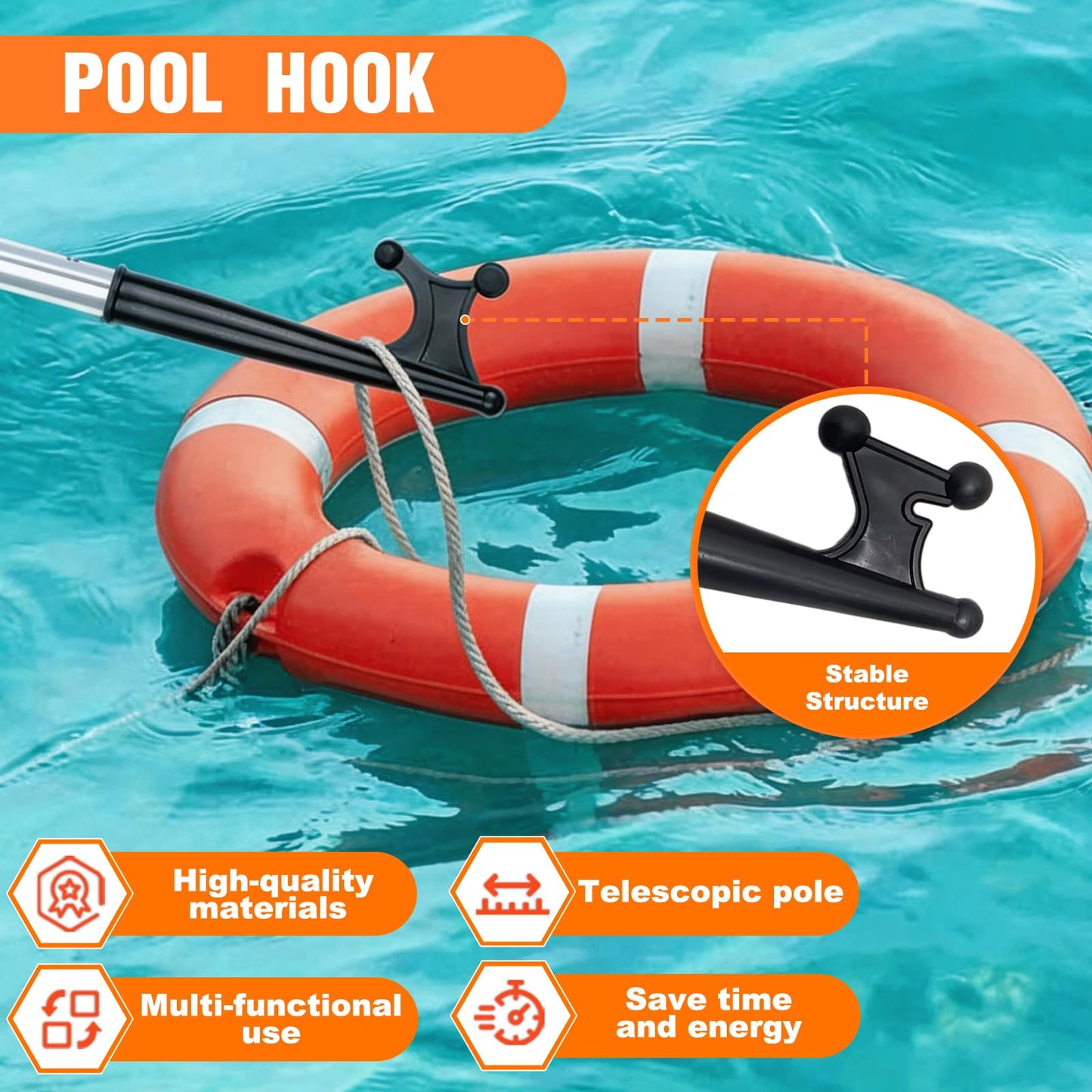 LAANPOLE 4-in-1 Pool Skimmer Net with Pole, Heavy Duty Pool Net and Fine Mesh Leaf Skimmer Net for Above Ground Pool, 16FT Telescopic Pool Pole with Professional Pool Net and Pool Hook for Cleaning