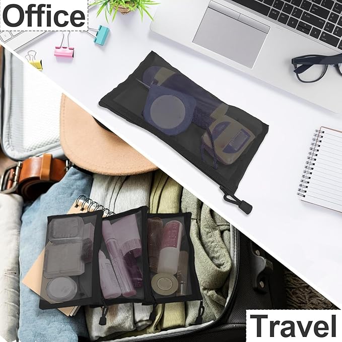 Mesh Bags with Zipper (6 Packs), Small Nylon Makeup Bag Cosmetic Pouches Travel Organizer Case for Purse Diaper Bag Home Organizing Black