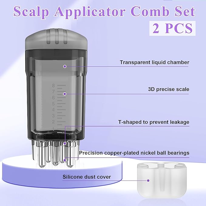 2 PCS Minoxidil Applicators with Cleaning Brush and Dropper, Anglecai Scalp Applicator Comb for Hair Oil Applicator Brush, Minoxidil Brushes for Scalp Applicator Comb for Hair Growth (Black+Purple)