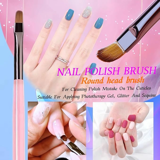 8Pcs Nail Art Brushes with 5pcs Nail Art Liner Brushes(Sizes 7/9/11/15/25 mm) and 3pcs Nail Art Clean Up Brushes, for Nail Design Painting DIY And Clean Polish Mistake On The Cuticles