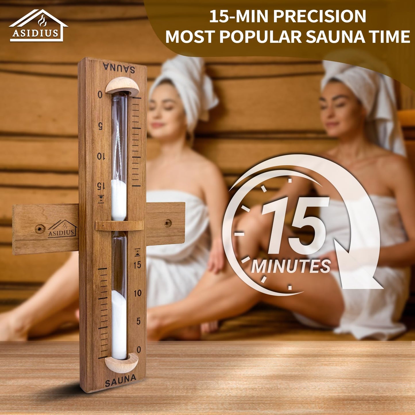 Asidius Red Cedar Sauna Timer, Wall-Mounted 360° Rotating 15 Minute Sand Timer, Sauna Accessories for Infrared Sauna, Home Sauna, Sauna Box