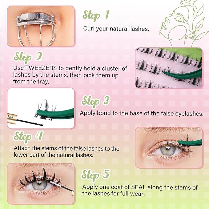 KEYYOU Fairy Lash Clusters 96Pcs D Curl 10MM Manga Lash Extension Eyelash Extension Wispy Natural Invisible Band Lash with Waterproof DIY Lash Extension at Home(Fairy-D-8MM)