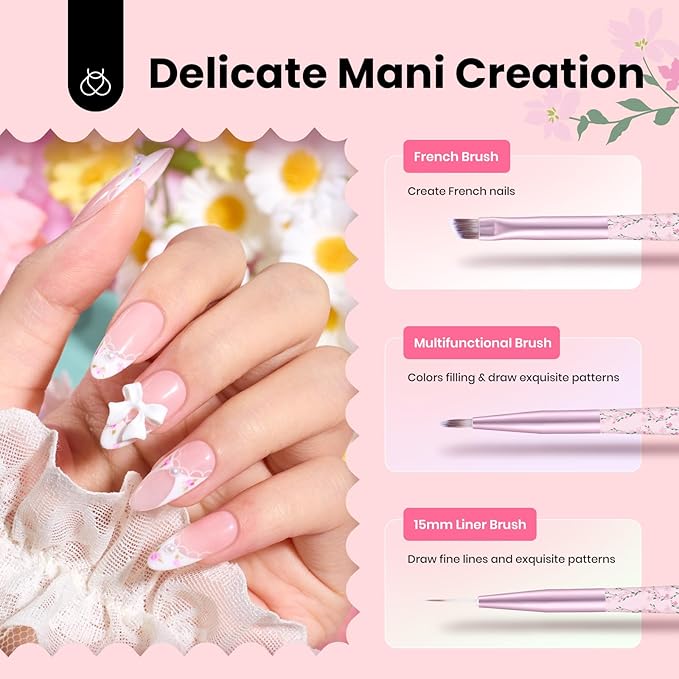Beetles Gel Polish Nail Art Brushes Set, 6 Pcs Fingernail Art Design Pen, Floral Pattern Handle, Gradient Bristles Nail Brush Set DIY with Palette Dotting Manicure Tool Kit