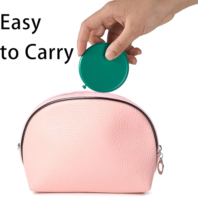 Compact Mirror for Purse, Metal Round Shell, Double-Sided 1X/2X Magnifying, Portable Travel Makeup Mirror, Mini Pocket Mirror, Peacock Green, 2 Packs