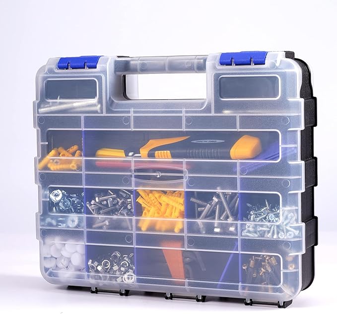 Small Parts Organizer Box Storage Case Tools Box Organizer Double Side 34 Compartments Hardware Organizers with Removable Plastic Dividers for Screws Nuts Nails Bolts, 2 Pack