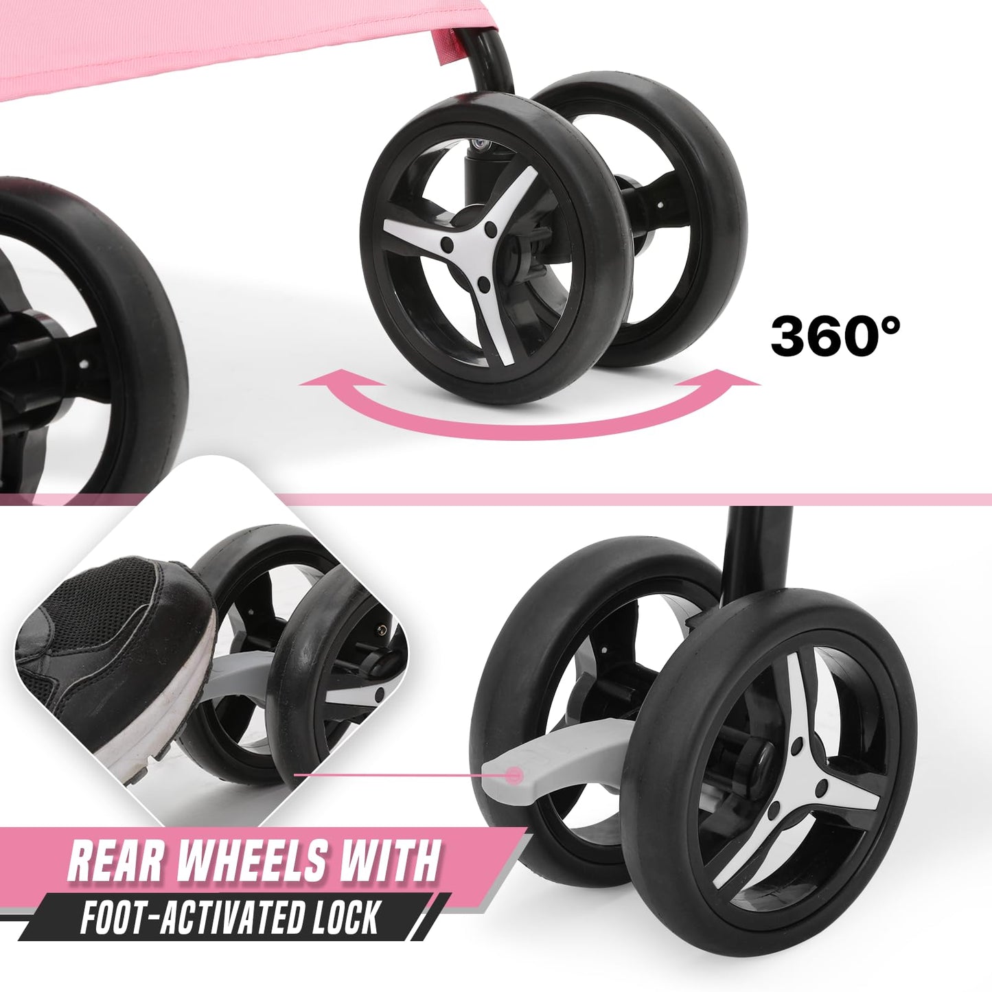 Dog Stroller for Small Dogs 10 lbs -22lbs Puppy Stroller Medium Dog Wagon Small Pet Stroller for Cats, Cat Strollers for 2 Cats, Rear Storage, Pink