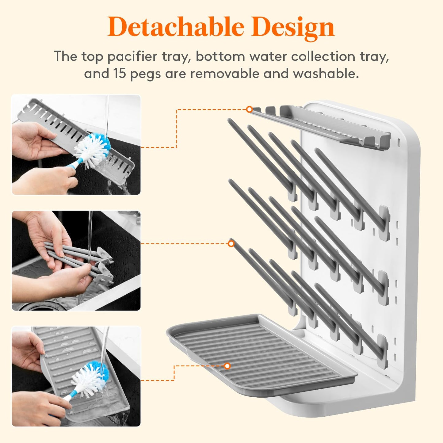 Lifewit Large Baby Bottle Drying Rack with 15 Hooks, Newborn Essentials Must Haves, Countertop Holder Organizer for Baby Stuff, Rack Dryer for Pacifiers, Weighted Straws, Pump Parts