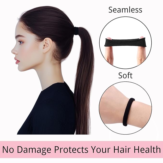 LuSeren 120PCS Black Hair Ties for Thick Hair Ã¢ÂÂ Seamless No Damage Elastic Ponytail Holders, Black Hair Band,Bulk Nylon Hair Elastics for Women