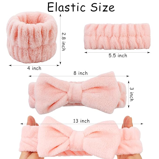 12PCS Microfiber Makeup Headbands and Wristbands Set for Women & Girls - Soft Elastic Bow Headbands with Highly Absorbent Wristbands for Face Washing, Shower, Skincare & Gifts