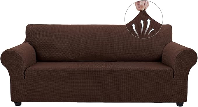Asnomy Couch Covers for 3 Cushion Couch Stretch Sofa Covers Slipcovers, Pet Protector Furniture Covers for Dogs Cats Spandex Jacquard Fabric Small Checks（X-Large，Chocolate）