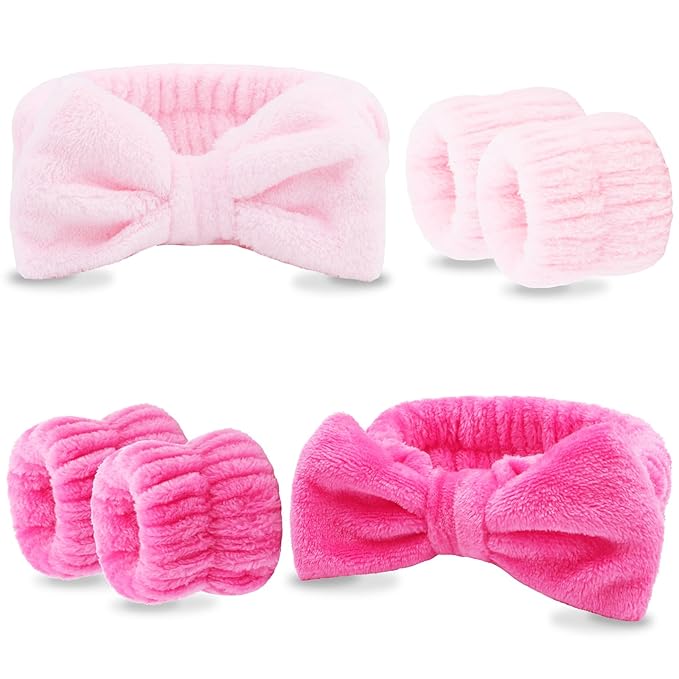 VELSCRUN Spa Headband, Makeup Face Wash Skincare Headbands, Bow Hair Band Party Favors for Washing Face, Stocking Stuffers For Women Teen Girls Christmas Gifts Hair Accessories Hot Pink